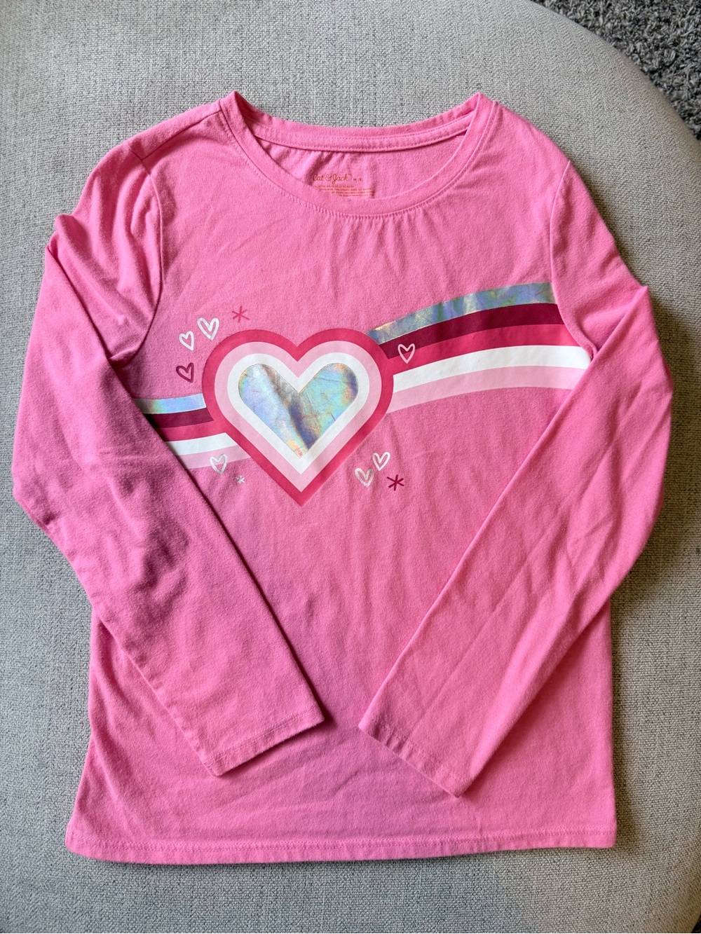 Cat & Jack Pink Long-Sleeve Heart Stripe Tee